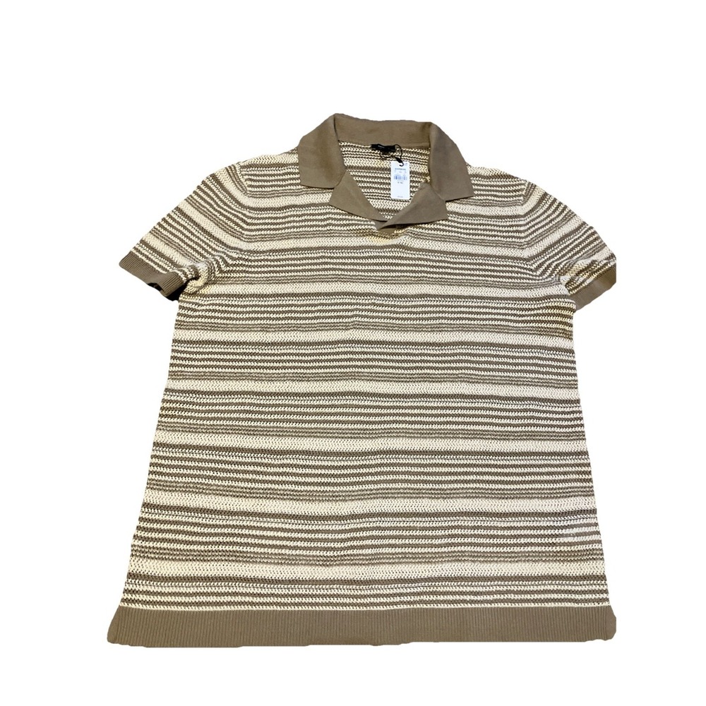 Express‎ Johnny Collar Sweater Mens XL Tall Linen Cotton Short Sleeve Stripe